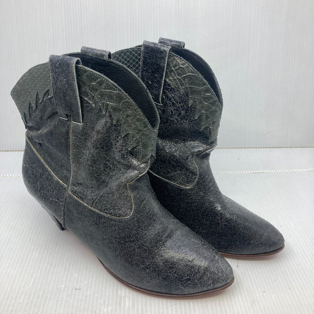 Vtg PARUOLO ARGENTINA ankle western silver steampunk booties womens boots sz 39